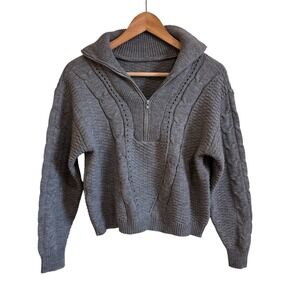 Shein Gray Cable Knit Quarter Zip Pullover Sweater‎ Womens XS